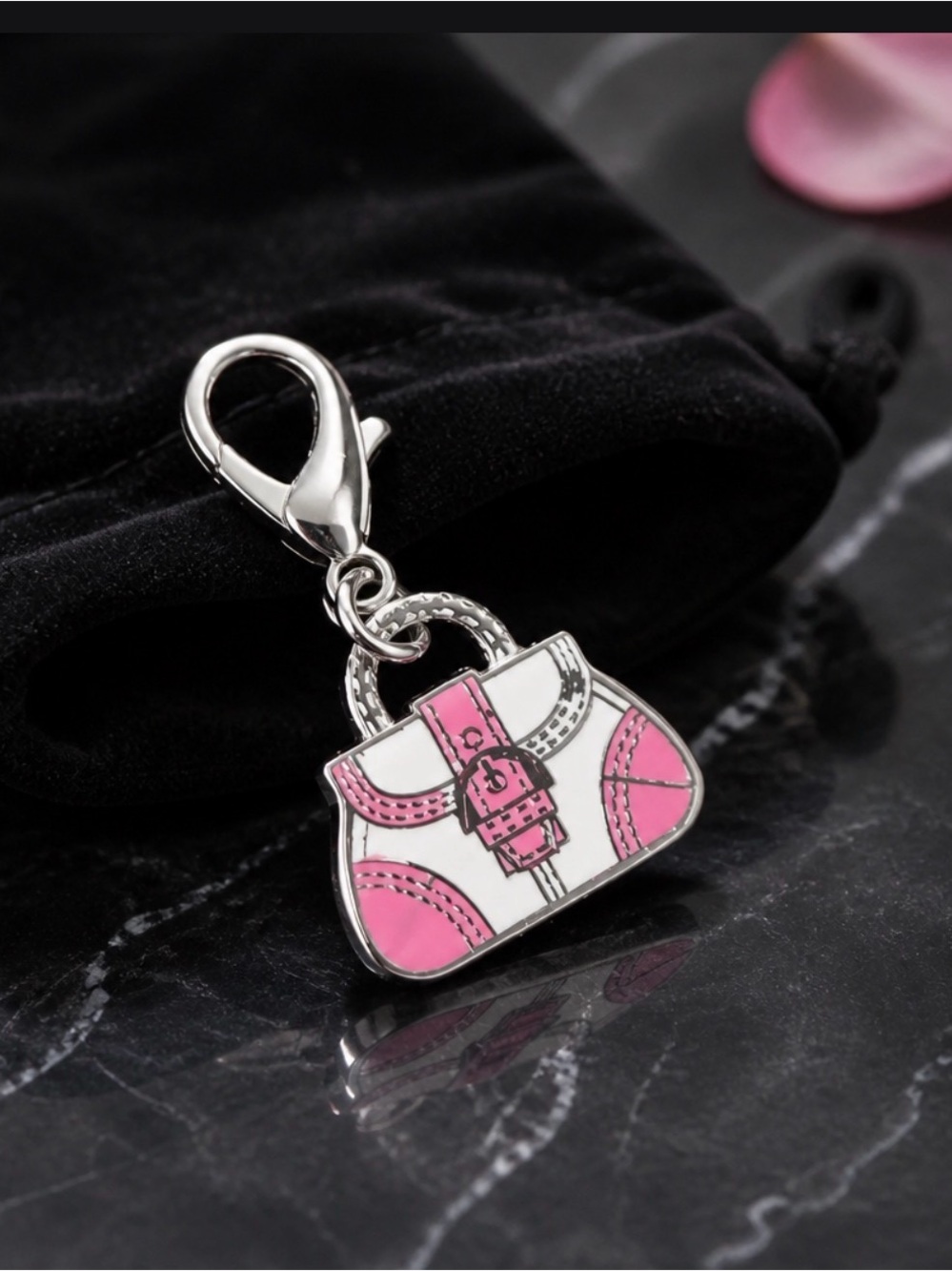 Coach Silver-tone Pink & White Purse Charm Keychain NWOT